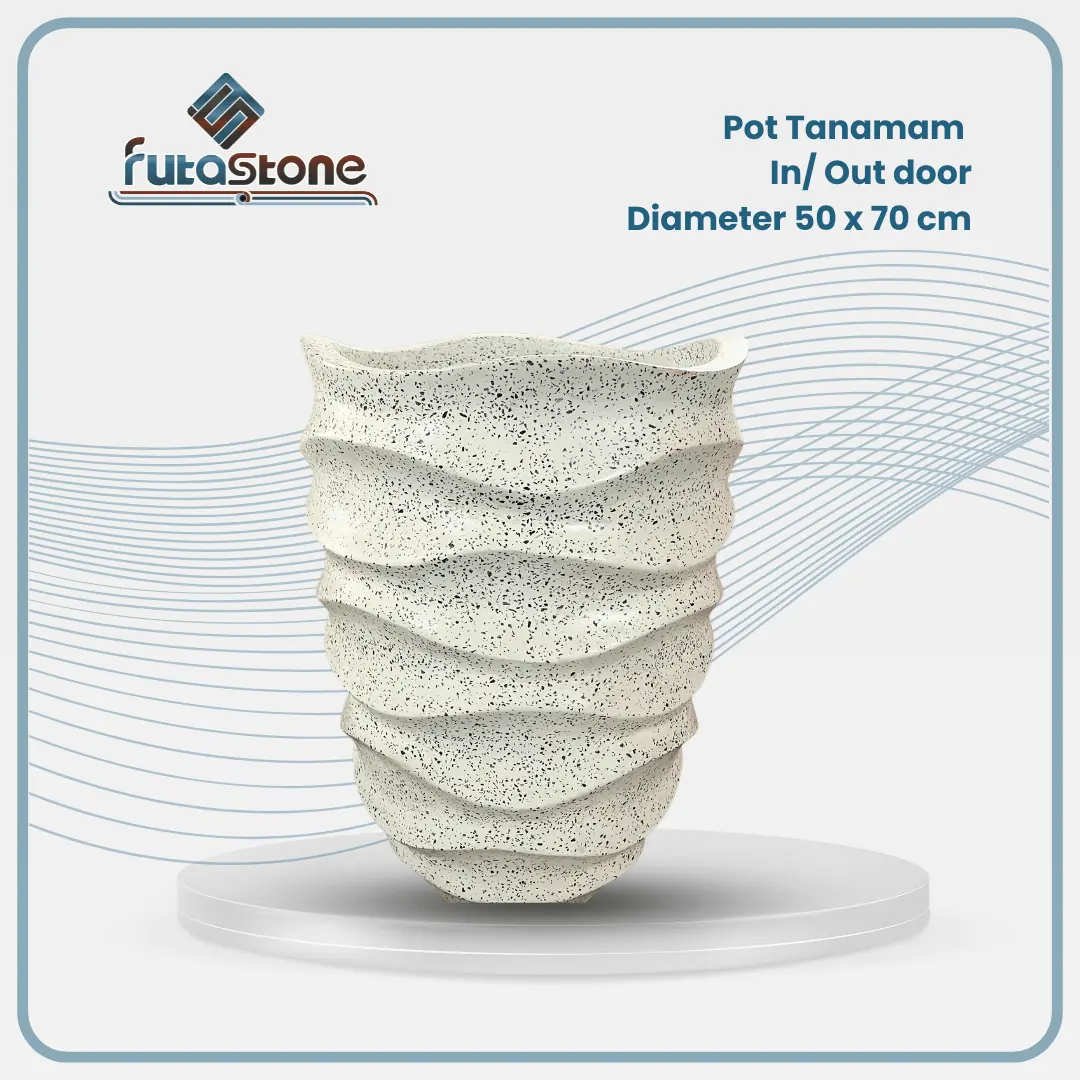 Pot Terazzo Motif Abstrak Putih 50 x 70 cm