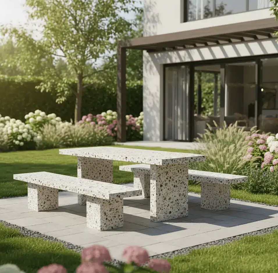 Meja Kursi Taman Set Terazo (Teraso) Bentuk Kotak