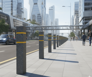 Penerapan bollard terazo bentuk balok