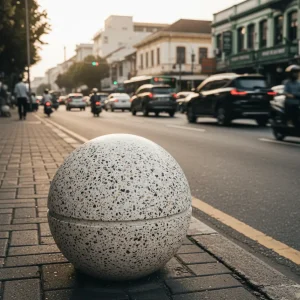 penerapan bollard pedestrian terazzo